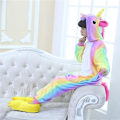 Miniatyrbilde 1 av 4: Unicorn Plysj Onesie Pyjamas Nattøy Romper Jumpsuit for Barn Gutt Jente Rainbow 3-4 Years