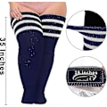 Miniatyrbillede 2 af 5: Plus Size Dame Lårstrømper til Tykke Lår - Ekstra Lange Stribede Tykke Over Navy vit