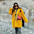 Miniatyrbilde 5 av 5: Lang Mote Pels Plysj Varm Elegant Casual Løs Frakk Vinter Fortykket Revers Fluffy Frakk red S
