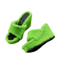 Miniatyrbild 2 av 2: Snygga Damtofflor i Plysch med Hög Klack Öppen Tå Casual Utomhus Sandaler Höst Vinter Green 39