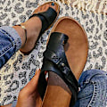 Miniatyrbilde 4 av 5: Carina Sandaler Dame Åpen Tå Sandaler Flat Hæl Flip Flops med EVA Såle Sommer Strandsko Black 42