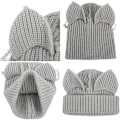Miniatyrbillede 3 af 7: Dame Knitted Beanie Caps Y2K Gothic Katteøre Skull Hat Varmt Vinterhat Sød Djævelhorn Cap Ørebeskytter blått+kaffe L（58-60cm）