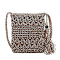 Miniatyrbild 1 av 5: Halmväska Strand Vävd Halm Axelväska med Tofsar Boho Ihålig Virkad Crossbody Khaki