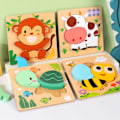 Pikkukuva 1 / 5: TOY Life -puinen eläinpalapeli 1-3-vuotiaille lapsille, vauvapalapeli 1-3-vuotiaille lapsille, opettavainen oppimispeli 1 2 3+ -vuotiaille pojille ja tytöille - 4 kpl - A