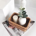 Miniatyrbilde 4 av 5: Håndvevd Kurv i Flettet Materiale for Frukt, Te og Brød, Rektangulær Oppbevaringsboks for Kosmetikk