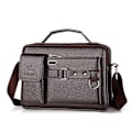 Miniatyrbild 1 av 5: Herrar Läder Messenger Bag, Vattentät Axelväska Handväska Multifunktionell Messenger Väskor för Män Arbeta Affärer Justerbara Remmar brown