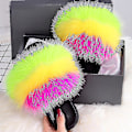 Miniatyrbillede 1 af 4: Sommer Pels Slippers Fluffy Søde Plys Damer Flip Flops Luksus Charmerende Sandaler Xnr148 39