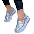 Miniatyrbillede 1 af 5: Dame Platform Sneakers Rund Tå Slip-on Sko PU Lavet til Hverdagsbrug Silver 37