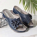 Miniatyrbild 3 av 5: Plus Size Sandaler för Kvinnor, Vävda Blommiga Kila-tofflor för Inomhus och Utomhus Black 43