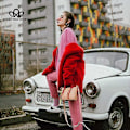 Miniatyrbilde 4 av 5: Lang Mote Pels Plysj Varm Elegant Casual Løs Frakk Vinter Fortykket Revers Fluffy Frakk red 3XL