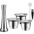 Miniatyrbilde 1 av 4: Kapselsett, gjenbrukbare, rustfritt stål, 3 stk påfyllbare pinner for Nespresso + 1 tamper + 1 skje + 1