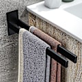 Miniatyrbild 1 av 5: Dubbel matt handdukshållare i rostfritt stål, rektangulär handdukshållare utan borrning, självhäftande handdukshållare för badrum, svart, 39 cm