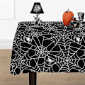 Miniatyrbild 1 av 5: Spindelvävsduk för Halloweenfestdekorationer, 2-pack Plast Halloween-dukar 54''x110'' Svart, Spillskyddande Spindelvävsduk för