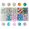 Pikkukuva 1 / 2: 200 kpl 10 väriä Crackle Lampwork-lasihelmiä 8mm käsityönä valmistettuja pyöreitä välitilasormuksia