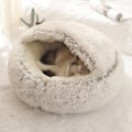 Miniatyrbilde 2 av 6: 2 i 1 halvlukket katteseng, rund kort plysj lang varm vinter katteseng, Donut Fluffy katteseng, 40 * 40cm, lys brun