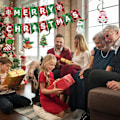 Miniatyrbild 3 av 5: God Jul-banderoll, Rödgrön Rutiga Julbanderoll Med Spiralband Inomhus Julskyltar Jul