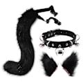 Miniatyrbild 1 av 4: Hårklämmor Tuppstjärt Djur Element Justerbar Faux Päls Solid Varg Svans Öron Halsband För Cosplay (Svart)