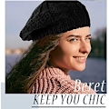 Miniatyrbillede 4 af 5: Strik Beret Kvinder Sort Bouffant Flettet Beret Hæklet Beret Hat Vinter Løs Chunky Hue Varm Ski Cap