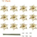 Miniatyrbild 2 av 5: Julklappsprydnader Rea 12-pack Guld Julglitter Julstjärna Konstgjorda Blommor Julgranspynt