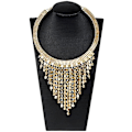 Miniatyrbillede 5 af 5: Rhinestone Statement Halskæde Øreringe Sæt Kvast Bib Choker Halskæde Etniske Chunky Halskæder til Kvinder Piger - Guld