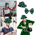 Miniatyrbillede 3 af 5: Sankt Patricks Dags Hatte til Voksne med Sløjfe Grøn Ternet Fedora