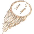 Miniatyrbillede 3 af 5: Rhinestone Statement Halskæde Øreringe Sæt Kvast Bib Choker Halskæde Etniske Chunky Halskæder til Kvinder Piger - Guld