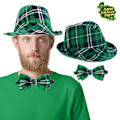 Pikkukuva 1 / 5: Pyhän Patrickin Päivän Hatut Aikuisten Bow Tie Green Plaid Fedora