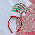 Miniatyrbillede 4 af 5: Sequin Julemandshue Pandebånd Med Guldton Glitrende Krone, Juletema Hårtilbehør