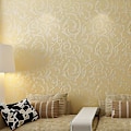 Miniatyrbild 1 av 3: Lyxig Damask Tapet i Europeisk Stil, Non-Woven 3D, Enkel Präglad Väggrulle, Vertikal Sovrum Heminredning (Beige)