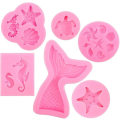 Miniatyrbillede 1 af 2: 6 stk. Fondant kagemåle Havfruehale form DIY Dyr silikoneforme sæt Seashell form og Havfruehale form Chokoladeform Geléforme