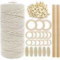 Pikkukuva 1 / 5: 3mm luonnonpuuvillaköysi Macrame-makrameelanko puutikut puiset renkaat puinen