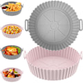 Miniatyrbillede 1 af 7: 2 stk. runde Airfryer silikoneindsatser tilbehør, genanvendelig indsats, non-stick bageplade, gryde, kurv, bageform