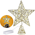 Miniatyrbild 1 av 5: 10 Tums Julgrans Topp Med 20 LED-Ljus, Guldglittrande Metall Julgransdekorationer
