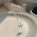 Miniatyrbilde 3 av 4: Sl 2 stk. Etnisk Stil Trendy Diamantbesatt Butterfly Dobbeltlags Halskjede Mote Temperament Design Henger Kald Vind Henger Shisanq
