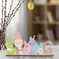 Miniatyrbild 5 av 5: Påskpynt med släta kanter, stabil bas, trä, vårbokstav, ansiktslös tomte, dekorationsskylt för hemmet