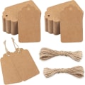 Miniatyrbilde 1 av 5: Kraftpapir-etiketter 7x4 cm, 100 stk. med jutetråd, til bryllup, jul, festartikler, håndverk (brun)