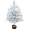 Miniatyrbild 1 av 4: Liten bordsjulgran med LED-lampor, vit fjäder bordsjulgran med glittrande älg, bolldekorationer (45 cm + ljus) -a