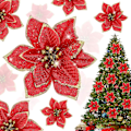 Miniatyrbild 1 av 5: 10 st konstgjorda julblommor, julglitter-julstjärneblommor prydnad, konstgjorda kransblommor till jul, röda