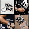Miniatyrbild 4 av 5: 1980-tals Metal Rocker Rockstar Rock N Roll Kostym 70-tal 80-tal Festtillbehör Set Hårband Tatuering Manschetter Handskar Punk Armband (6 stycken)