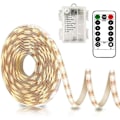 Pikkukuva 1 / 5: 3m Paristokäyttöiset LED-nauhavalot kaukosäätimellä, 90 LED-valoa, vedenkestävä, 8 tilaa, himmennettävä, ajastimella, itseliimautuva, lämmin valkoinen