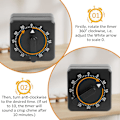 Miniatyrbillede 4 af 4: Køkken Timer, Justerbar 60 Minutters Mekanisk Timer til Køkken Hjem Bageværktøj, 1 Time Sort Firkantet Alarm Påmindelse