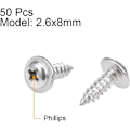 Miniatyrbillede 3 af 4: 2,6x8mm Phillips Pan Head Selvtæppende Skrue med Skive Skrue 304 Rustfrit Stål Fastgørelseselementer Bolte 50stk