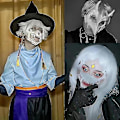 Miniatyrbillede 4 af 5: Japansk Maske til Voksne - Harpiks Halvmaske Hvid Kranium Gysende Horrormasker - Cosplay Kostumefest Halloween Dekorativ Rollespil