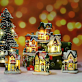 Miniatyrbillede 3 af 4: Julelandsbyhuse Julemand Snemand Tog Snescene LED Lys Op Julepynt Harpiks (H)