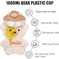 Pikkukuva 2 / 5: 1000ml Kawaii Karhunkorkkipullo Oljella, Suuri Kawaii Karhun Muotoinen Vedenpullo Olkahihnan Kanssa Kannettava Karhu Söpö Juomapullo Kouluun
