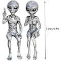 Miniatyrbild 4 av 5: Utomjordisk statyett, set med 2 rymdvarelse statyer, utomjordisk staty, trädgårdsfigur, harts skulptur för hemmakontor trädgård uteplats gräsmatta
