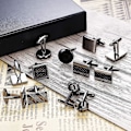 Miniatyrbilde 4 av 4: 6 Par Mansjettknapper For Menn Klassiske Mansjettknapper Herre Mansjettknapper Smokingsskjorte Mansjettknapper For Bryllup Brudgom Forretning Sølv Svart Mansjettknappsett