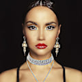 Miniatyrbillede 5 af 5: 2 Stykker Rhinestone Tassel Choker Halskæde Multi-lags Bred Krave Halskæder Tassel Kæde Halskæder Til Kvinder Piger Favorit