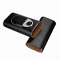 Miniatyrbillede 2 af 5: 3-Finger Læder Cigar Etui med Cutter Cedar Træforet Cigar Humidor Bærbar Rejse Cigar Etui, Sort