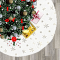 Miniatyrbilde 3 av 5: Snøflakdesign Hvit Juletre Skjørt - Gullbrodert Sekvens Trykk, 90cm Pluss Kunstig Pels Juletre Skjørt, Juletre Bunndekke, Ho